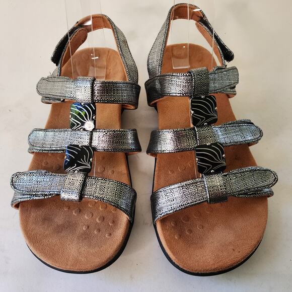 Vionic Amber Triple Strap Sandal Women's 8 WIDE Silver Leather Arch Support Shoe - Picture 3 of 8